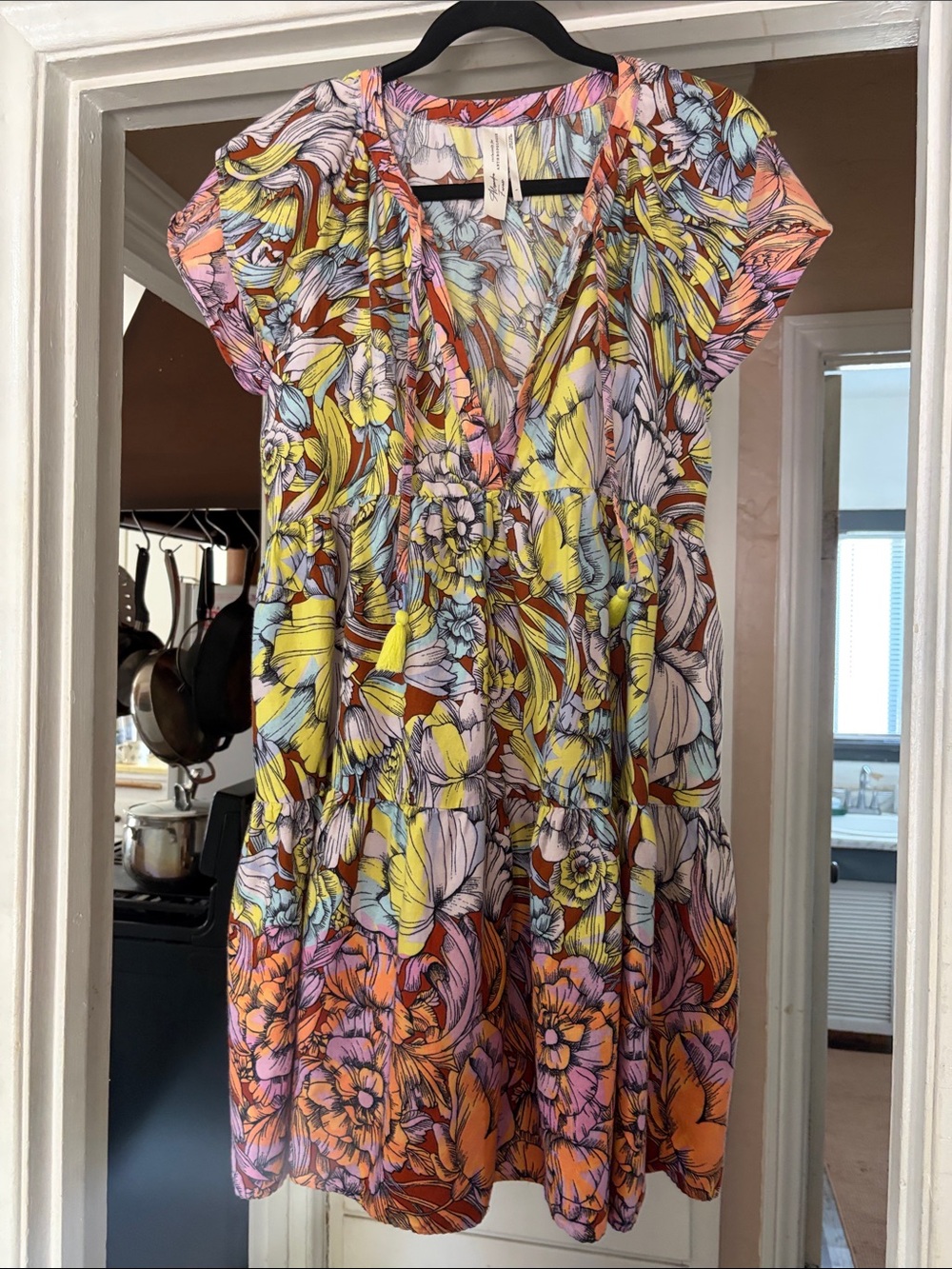 Anthropologie Alexandra Farmer Sm Floral V-Neck Tiered Summer Dress - Multicolor